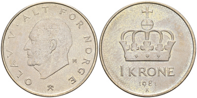 Норвегия 1 крона 1981 Улаф V (1958-1991) KM 419 медно-никель    4143-253