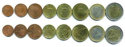 НИДЕРЛАНДЫ ЕВРОНАБОР ИЗ 8 МОНЕТ 1999-2004 (1, 2, 5, 10, 20, 50 ЕВРОЦЕНТОВ, 1, 2 ЕВРО) KM 234, 235, 236, 237, 238, 239, 240, 241 N5-36