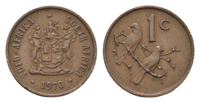 ЮАР 1 цент 1970 герб, капские воробьи KM 82 бронза 4690-1211