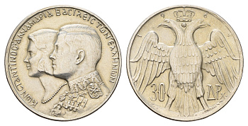Греция 30 драхм 1964 Королевская свадьба KM 87 серебро UNC 270-134