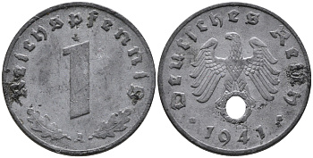 ГЕРМАНИЯ 1 РЕЙХСПФЕННИГ 1941 A KM 97, J.369 цинк 96-659