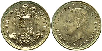 Испания 1 песета 1975 (78) Хуан Карлос I (1975-2014) KM 806 алюминиевая бронза 4393-231