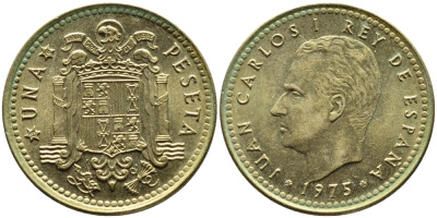 Испания 1 песета 1975 (78) Хуан Карлос I (1975-2014) KM 806 алюминиевая бронза 4393-231