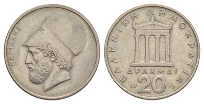 Греция 20 драхм 1976 Перикл, пантеон KM 120 медно-никель 4185-616