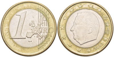 БЕЛЬГИЯ 1 ЕВРО 2002 АЛЬБЕРТ II KM 230 биметалл 4543-411