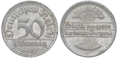 Германия 50 пфеннигов 1922 D KM 27, J. 301 алюминий 4159-537