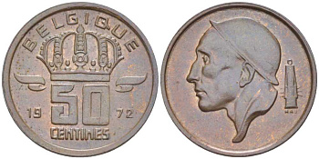 БЕЛЬГИЯ 50 САНТИМОВ 1972 BELGIQUE, БОДУЭН I (1951-1993) KM 148.1 бронза 214-459