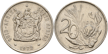 ЮАР 20 центов 1972 герб, цветок протея KM 86  никель    4601-855