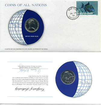 Британские Виргинские острова 25 центов 1979 конверт с маркой первого дня гашения, Coins of Nations KM 4 медно-никель UNC 4294-10-2
