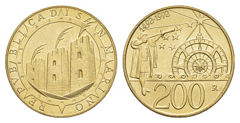 Сан-Марино 200 лир 1992 500 лет открытию Америки KM 285 алюминиевая бронза UNC 4648-315