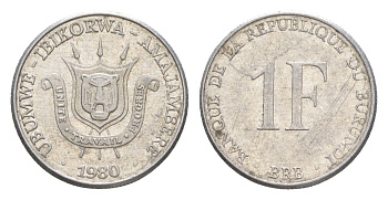 Бурунди 1 франк 1980 KM 19 алюминий aUNC 4649-432