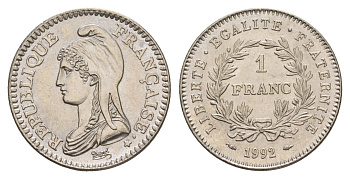 Франция 1 франк 1992 200 лет Французской Республике KM 1004 никель UNC 4660-235