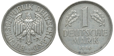 ФРГ 1 МАРКА 1956 J J 385, KM 110 медно-никель 72-637