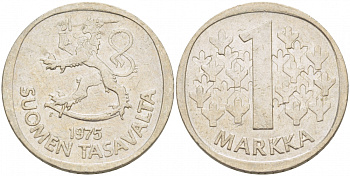 ФИНЛЯНДИЯ 1 МАРКА 1975 S KM 49а медно-никель 3718-1026
