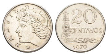 Бразилия 20 сентаво 1970 KM 579.2 медно-никель aUNC 4642-1037