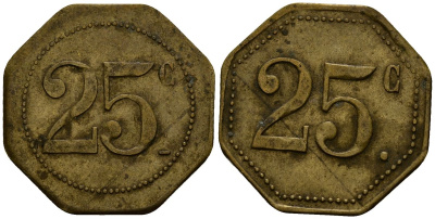 Франция 25 сантимов XIX-XX век ресторанный жетон латунь 4166-535