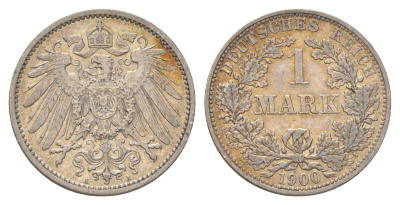 Германия 1 марка 1900 A, Вильгельм II (1888-1918) KM 14, J. 17 серебро 4626-143