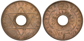 Британская Западная Африка 1/2 пенни 1952 H, Георг VI KM 27a бронза 25-1335