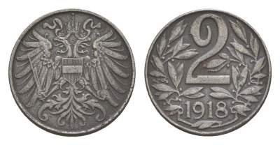 Австрия 2 геллера 1918 Карл I (1916-1918) KM 2824 железо 4639-1032