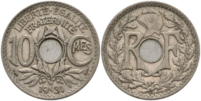 Франция 10 сантимов 1931 KM 866a, Le Franc 138.3 медно-никель 4143-1012