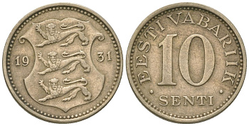 Эстония 10 центов 1931 Республика (1918-1941) KM 12 никель бронза 4615-1136