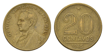 Бразилия 20 сентаво 1945 Жетулиу Варгас KM 556a алюминиевая бронза 4625-937