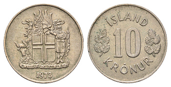 Исландия 10 крон 1973 KM 15 медно-никель 4586-745