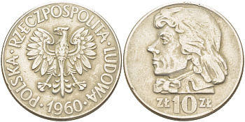 ПОЛЬША 10 ЗЛОТЫХ 1960 КОСТЮШКО KM 50 медно-никель 4403-541