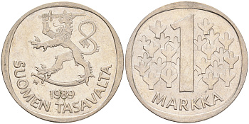 ФИНЛЯНДИЯ 1 МАРКА 1989 M KM 49а медно-никель 4556-814