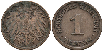 Германия 1 пфенниг 1911 A KM 10, J. 10 медь 4576-162