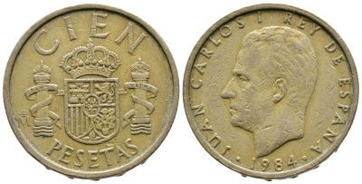 Испания 100 песет 1984 Хуан Карлос I (1975-2014) KM 826 алюминиевая бронза 85-336