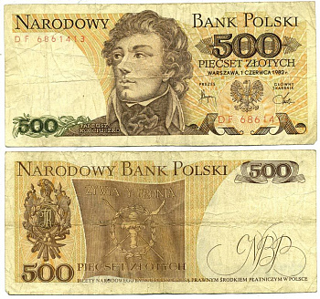 Польша 500 злотых 1982 Тадеуш Костюшко Pick 145 d бумага 7551-21-2-2