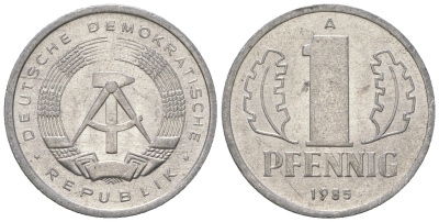 ГДР 1 пфенниг 1985 А KM 8.2 алюминий 4651-132