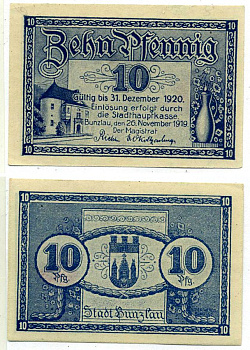 Бунцлау 10 пфеннигов 1919 26 ноября 1919 - 31 декабря 1920, нотгельд, земля Силезия Grabowski B103.6b бумага 2195-52-2-2