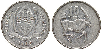 Ботсвана 10 тхебе 1998 сернобык KM 27 никелированная сталь 4164-545