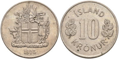 Исландия 10 крон 1975 KM 15 медно-никель 4566-443
