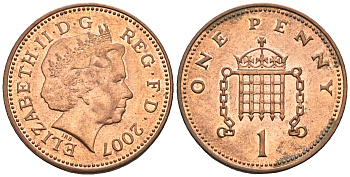 Великобритания 1 пенни 2007 Елизавета II (1952-2022) KM 986, Spink 4710 (B5) сталь плакированная медью 4609-634