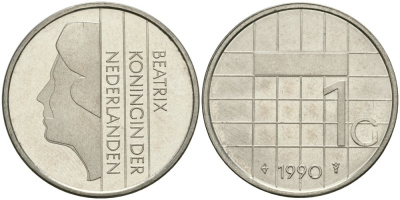 Нидерланды 1 гульден 1990 Беатрикс (1980-2013) KM 205 никель UNC 4579-435
