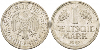 ФРГ 1 МАРКА 1987 F KM 110 медно-никель 3718-1231