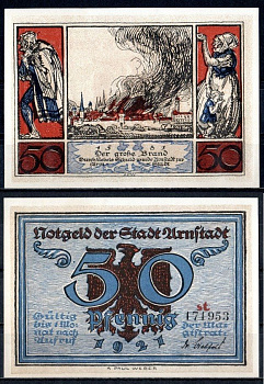 Арнштадт (Тюрингия) 50 пфеннигов 1921 Mehl Grabowski 43.3a-4/6 бумага UNC (пресс) 7556-18-2-2