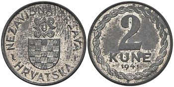 Хорватия 2 куны 1941 королевство KM 2 цинк aUNC 177-1447