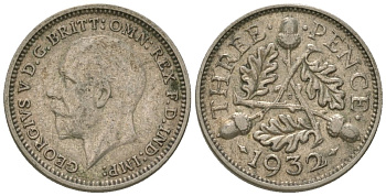 Великобритания 3 пенса 1932 Георг V (1910-1936) KM 831, Spink 4042 серебро 4615-1035
