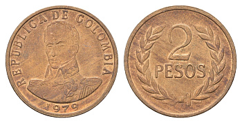 Колумбия 2 песо 1979 KM 263 бронза UNC 4662-623