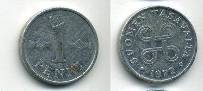Финляндия 1 пенни 1972 KM 44a алюминий 61-1212