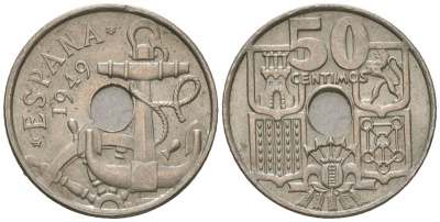 Испания 50 сентимо 1949 (52) KM 777 медно-никель 99-563