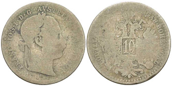 АВСТРИЯ 10 КРЕЙЦЕРОВ 186Х ФРАНЦ ИОСИФ (1846-1918), ЧЕКАН 1868-1872 KM 2206 серебро 99-1046