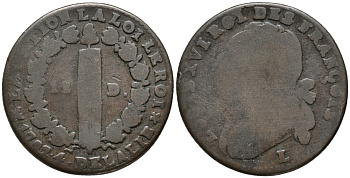 ФРАНЦИЯ 12 ДЕНЬЕ 1792 ВВ, ЛЮДОВИК XVI KM 600.4 (С88.4) бронза 32-915