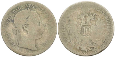 АВСТРИЯ 10 КРЕЙЦЕРОВ 186Х ФРАНЦ ИОСИФ (1846-1918), ЧЕКАН 1868-1872 KM 2206 серебро 99-1046