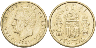 Испания 100 песет 1989 Хуан Карлос I (1975-2014) KM 826 алюминиевая бронза 4523-511