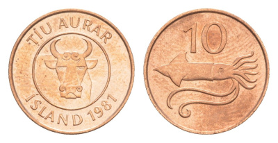 Исландия 10 эйре 1981 кальмар KM 25 бронза UNC 4613-126